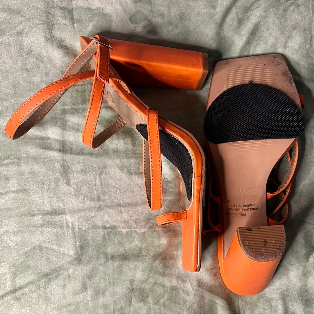 Orange Ego Square Toe Strappy Heels - Picture 5 of 5